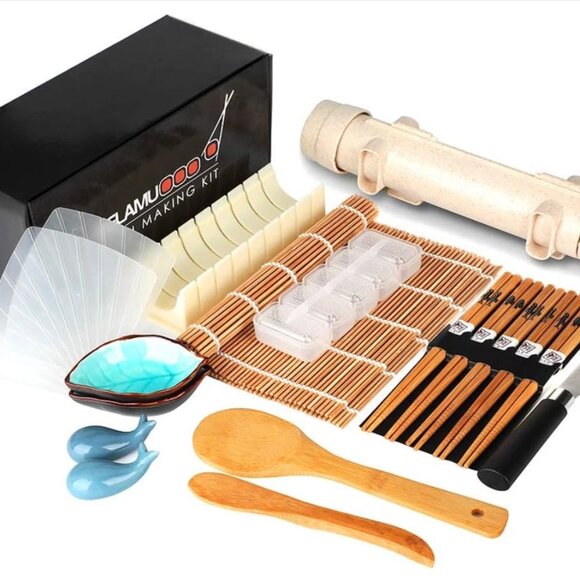 NEW Delamu 20-in-1 Sushi Making Kit Bazooka Roller Set Bamboo Mat Knife Chopstic - Picture 1 of 8